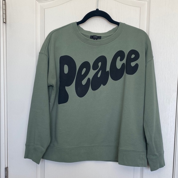 J Crew Sweatshirt Green with Black Peace Graphic Size S - Picture 1 of 14